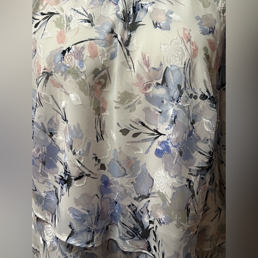 NWT Alex Evenings Size 1X 3/4 Sleeve Printed Chiffon Burnout Blouse Asymmetric - Picture 4 of 7